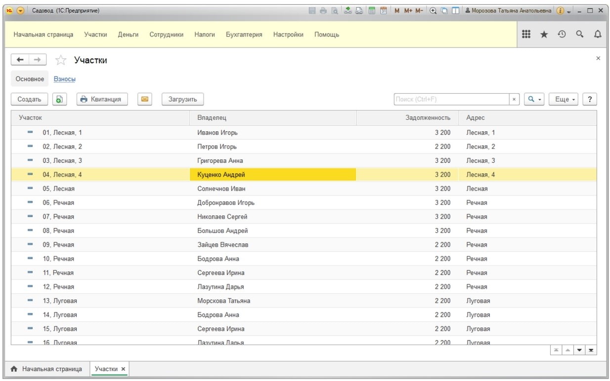 интерфейс программы 1с садовод